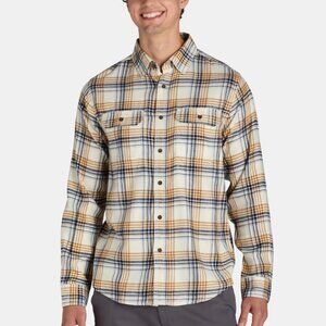 George Men's Flannel Shirt Long Sleeves Delicate Ivory Plaid Sizes XS 30-32